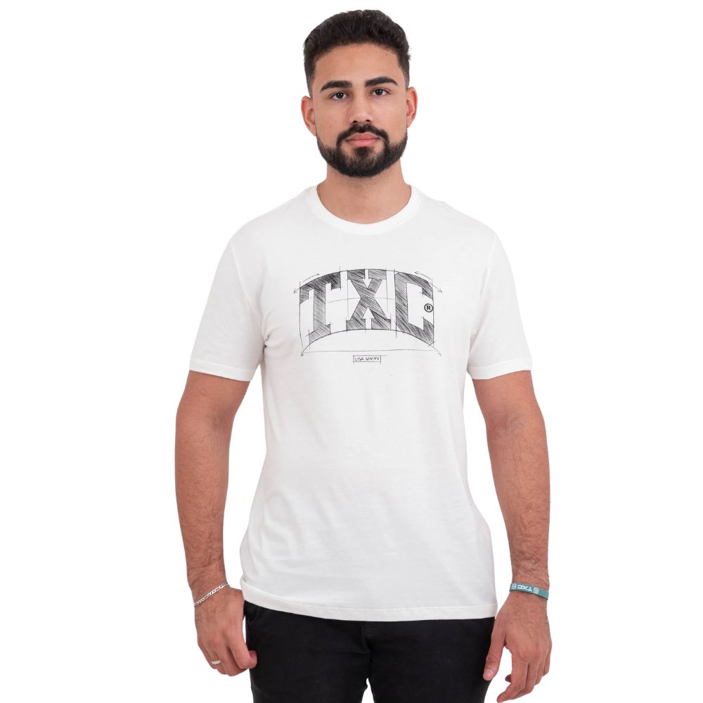 Camiseta Masculina TXC Manga Curta Regular Meia Malha Off White Estampada Logo Preto Ref:192440