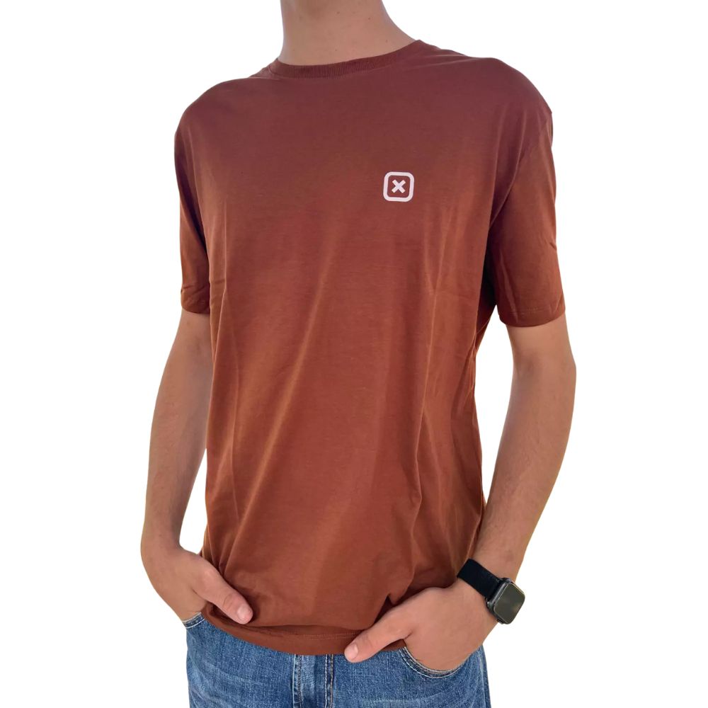 Camiseta Masculina TXC Manga Curta Regular Meia Malha Penteada Marrom Ref:191380