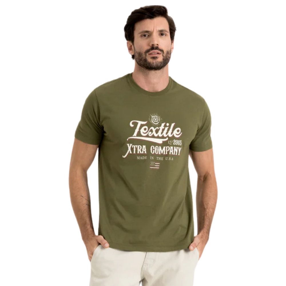 Camiseta Masculina TXC Manga Curta Regular Meia Malha Verde Militar Estampa Textili Ref:192595