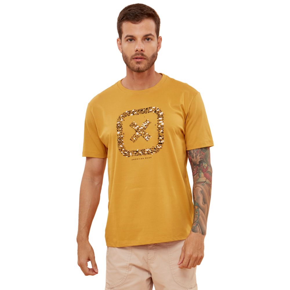 Camiseta Masculina TXC Mostarda Manga Curta Regular Com Logo Estampada Ref.192128