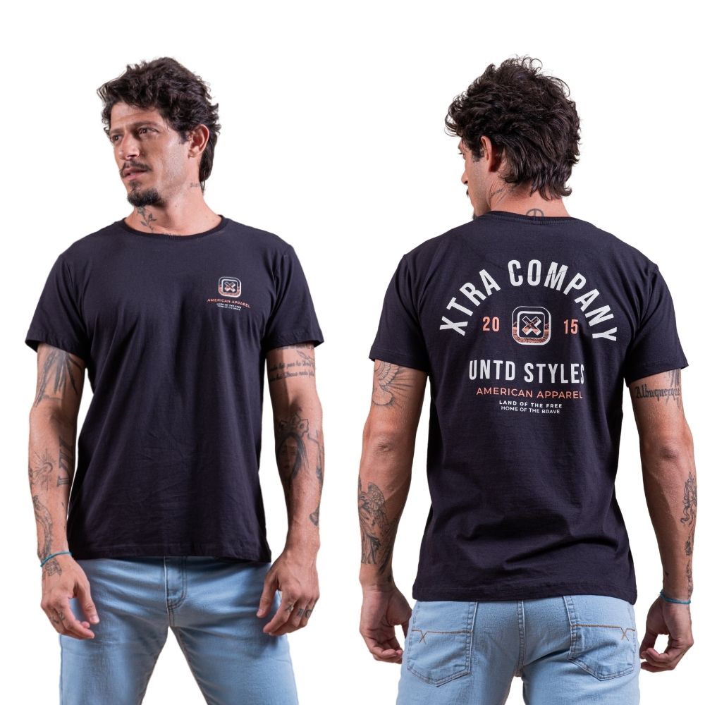 Camiseta Masculina TXC Preta Manga Curta Custom Com Logo Laranja Ref.192025