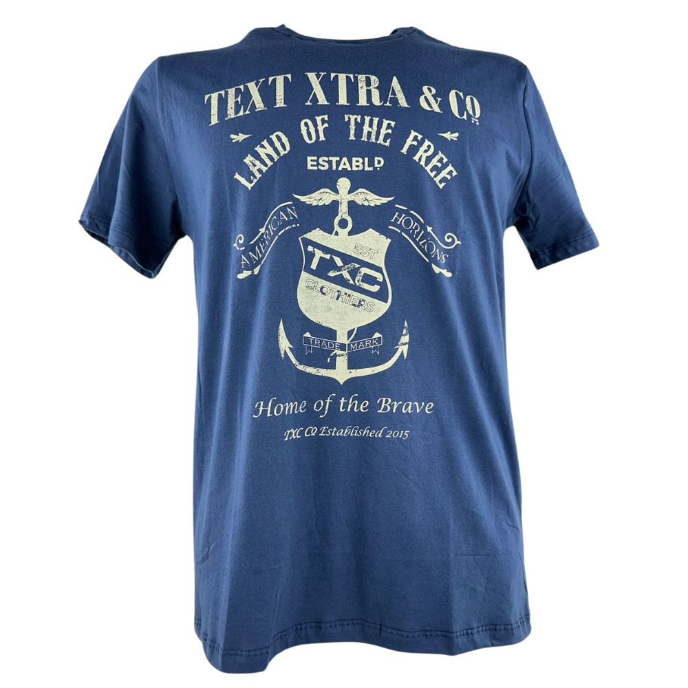 Camiseta Masculina TXC Regular Classic Manga Curta Azul Marinho Estampada Em Creme Ref:192215