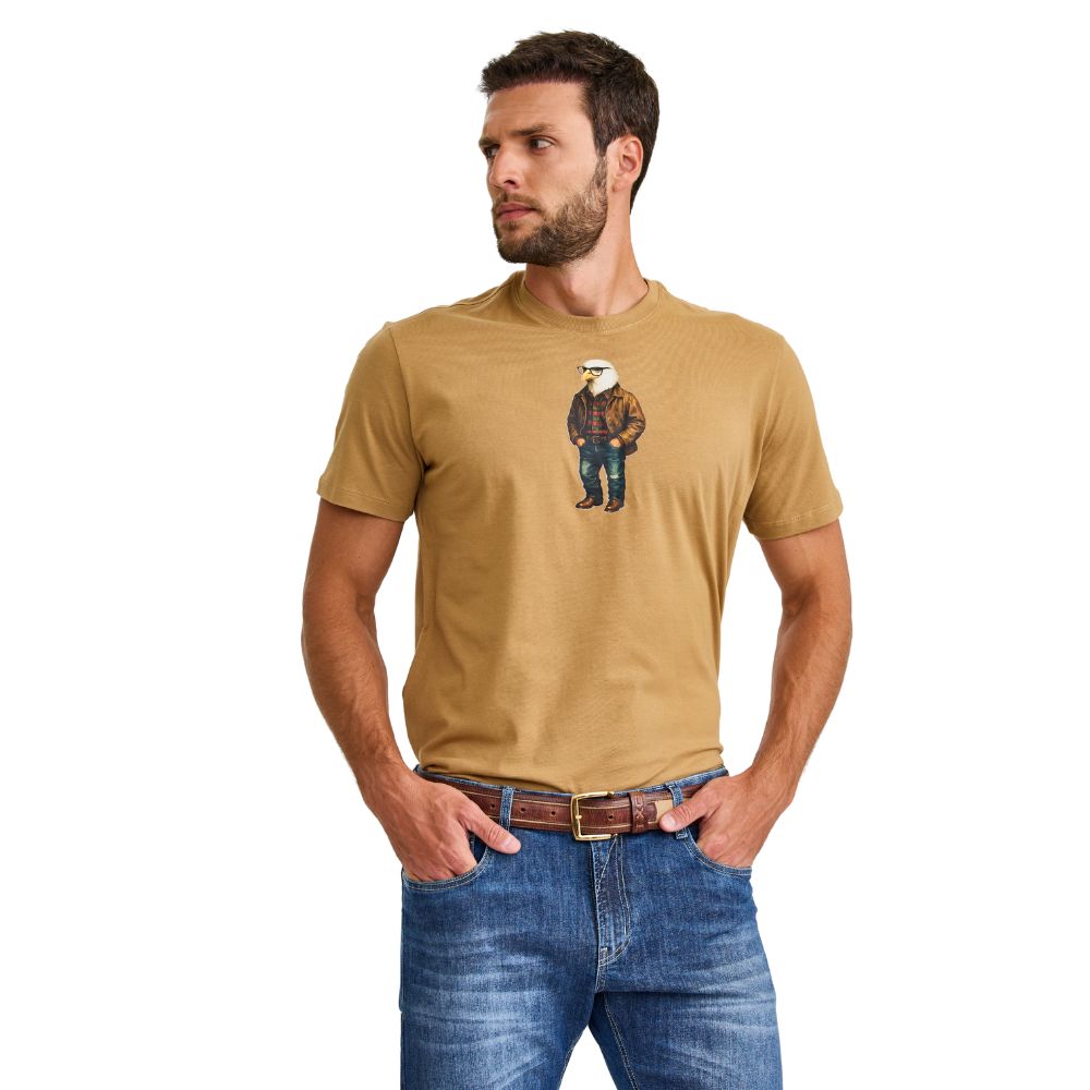 Camiseta Masculina TXC Regular Fio 30 Manga Curta Marrom Claro Estampada Ref: 192992