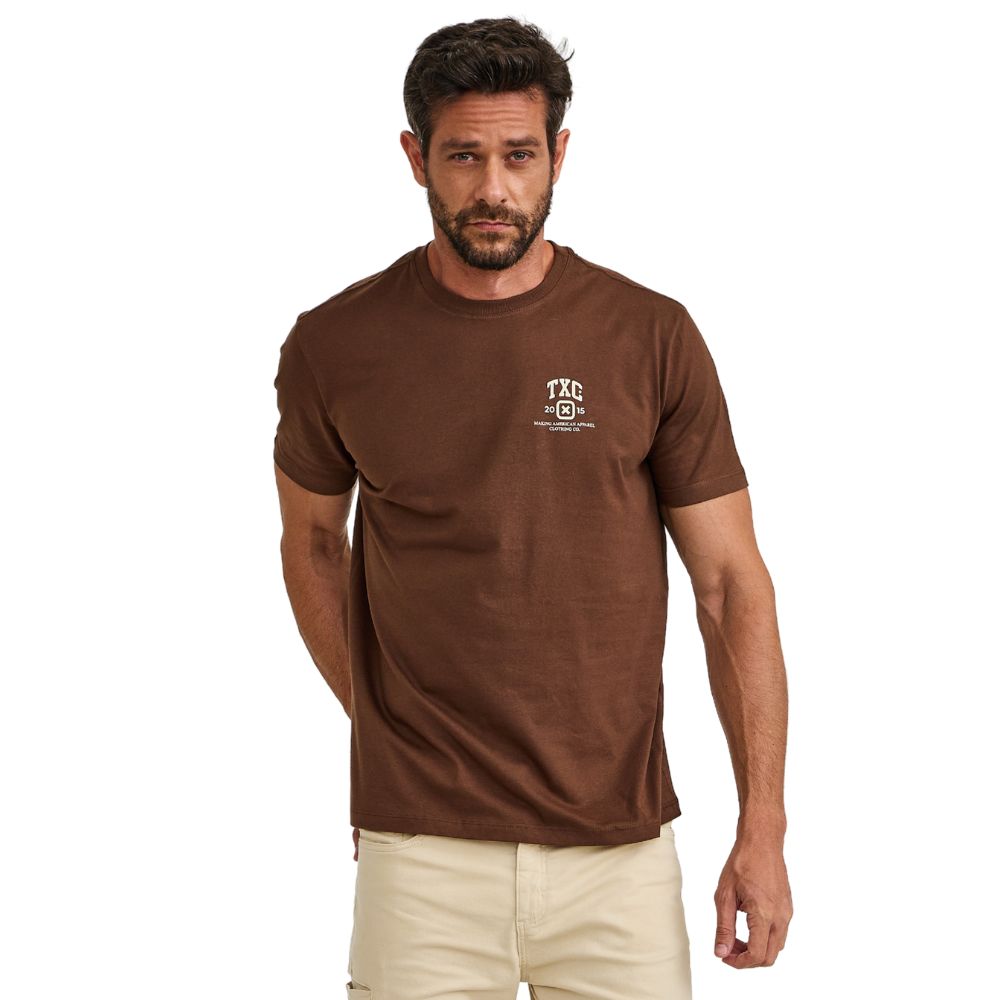 Camiseta Masculina TXC Regular Fio 30 Manga Curta Marrom Escuro