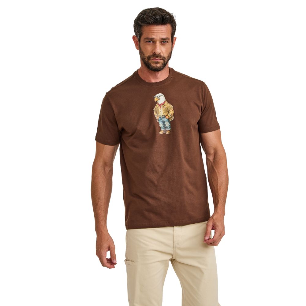 Camiseta Masculina TXC Regular Fio 30 Manga Curta Marrom Escuro Estampada Ref: 192991