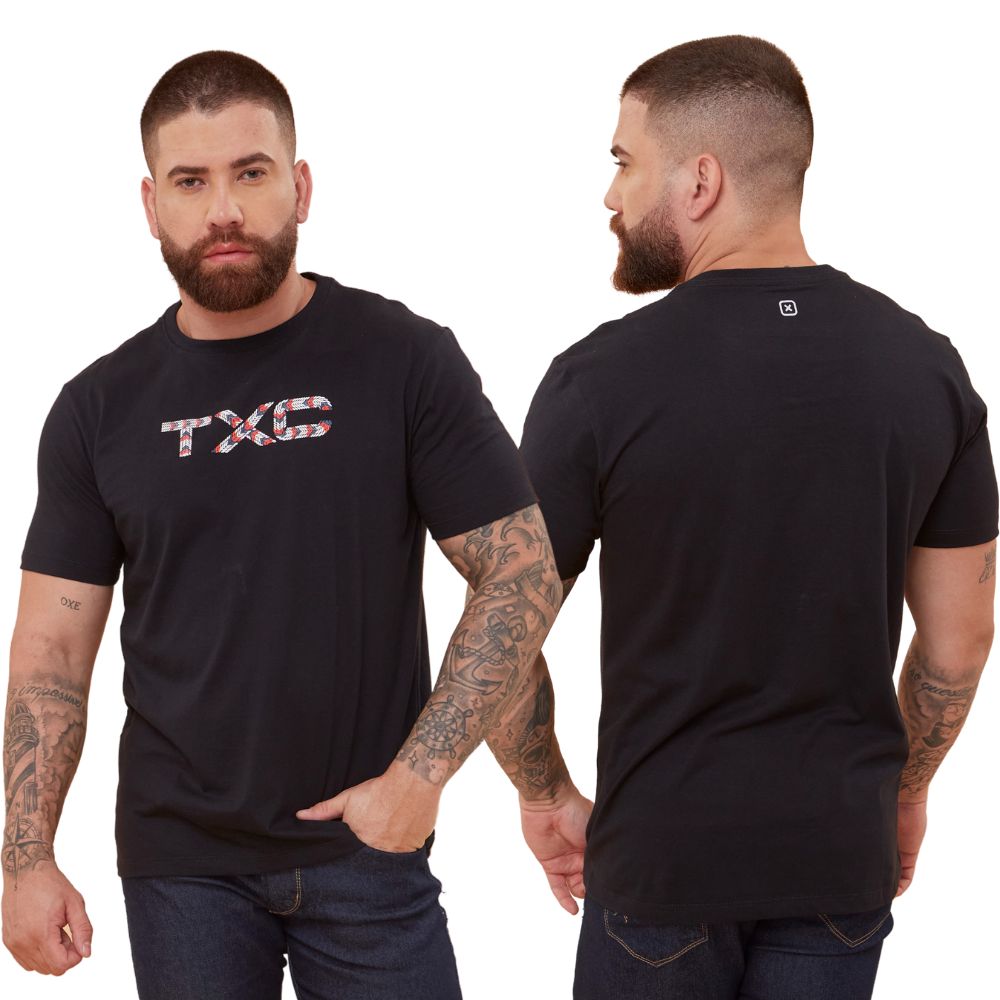 Camiseta Masculina TXC Regular Manga Curta Preto Com Logo Ref: 192058