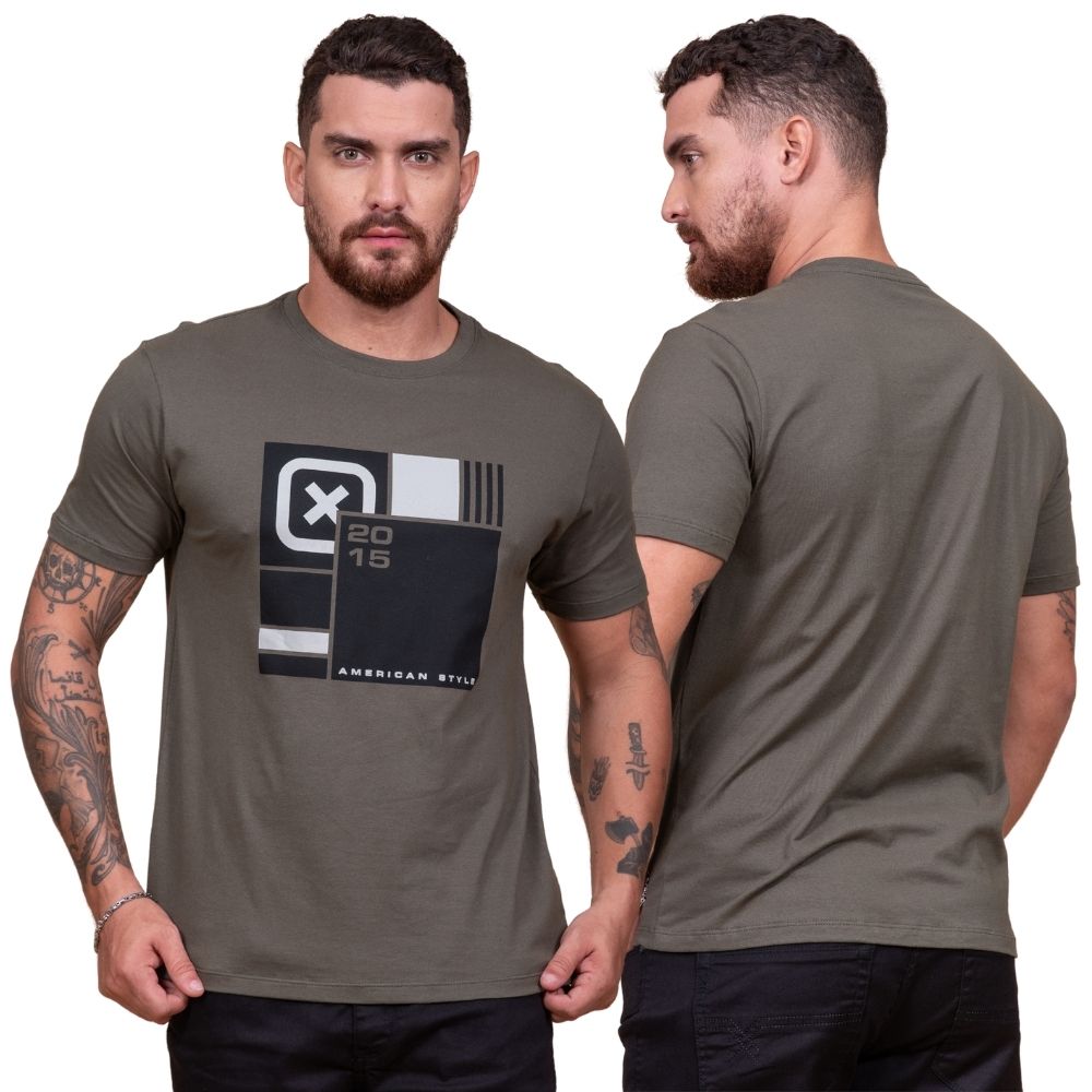 Camiseta Masculina TXC Verde Militar Regular Custom Manga Curta Ref. 192238