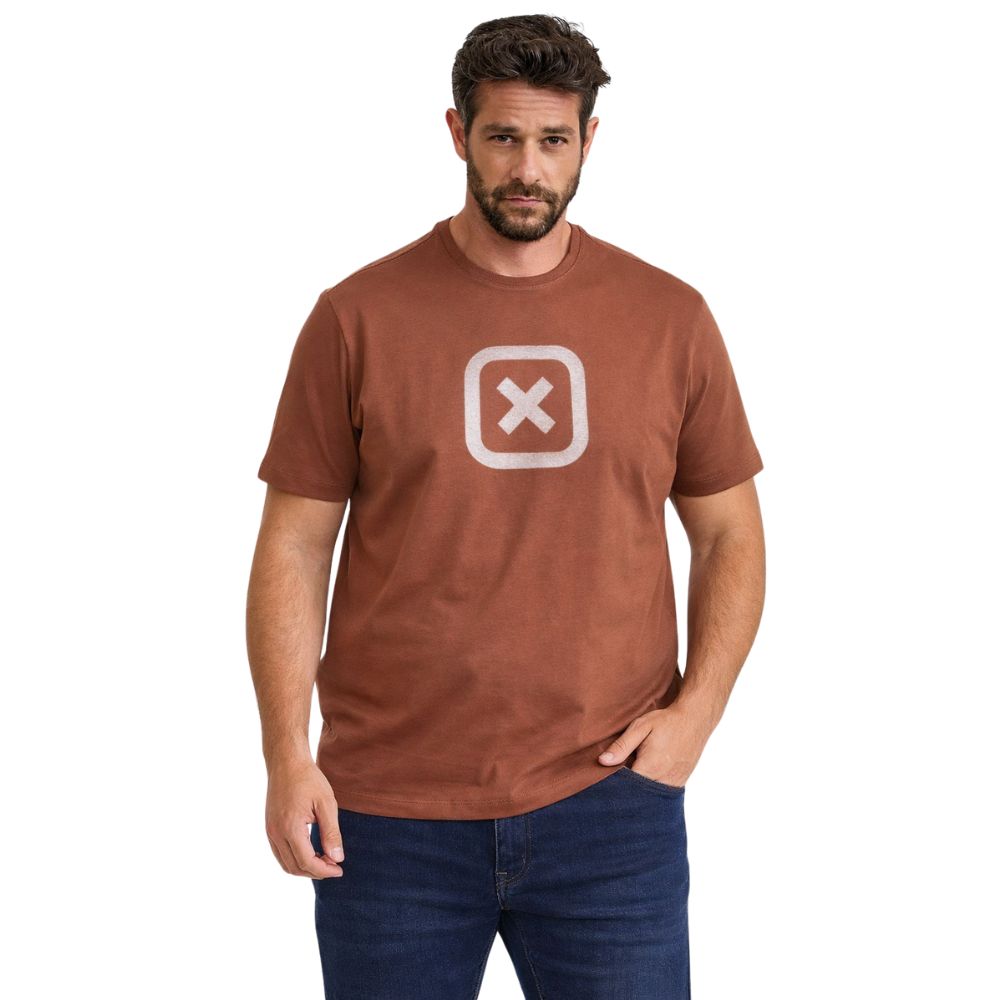 Camiseta Masculina TXC X-Size Malha Penteada Marrom Claro Com Logo Branco Ref:19742