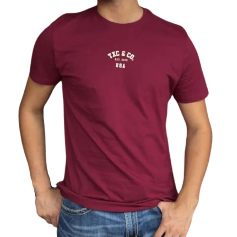 Camiseta Masculina TXC X-Size Manga Curta Bordô  Estampada Logo Creme Ref:192391P