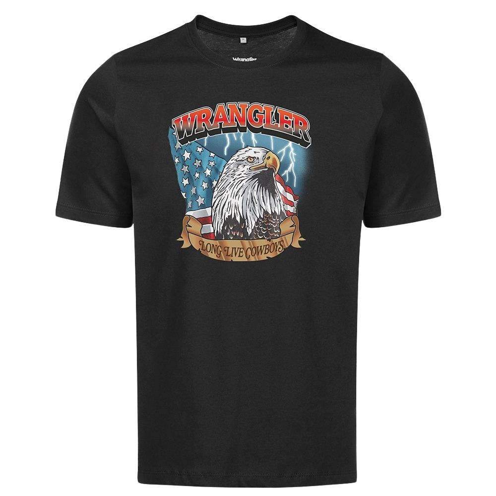 Camiseta Masculina Wrangler Manga Curta Preta Estampada Long Live Cowboys Ref: WM5805PR