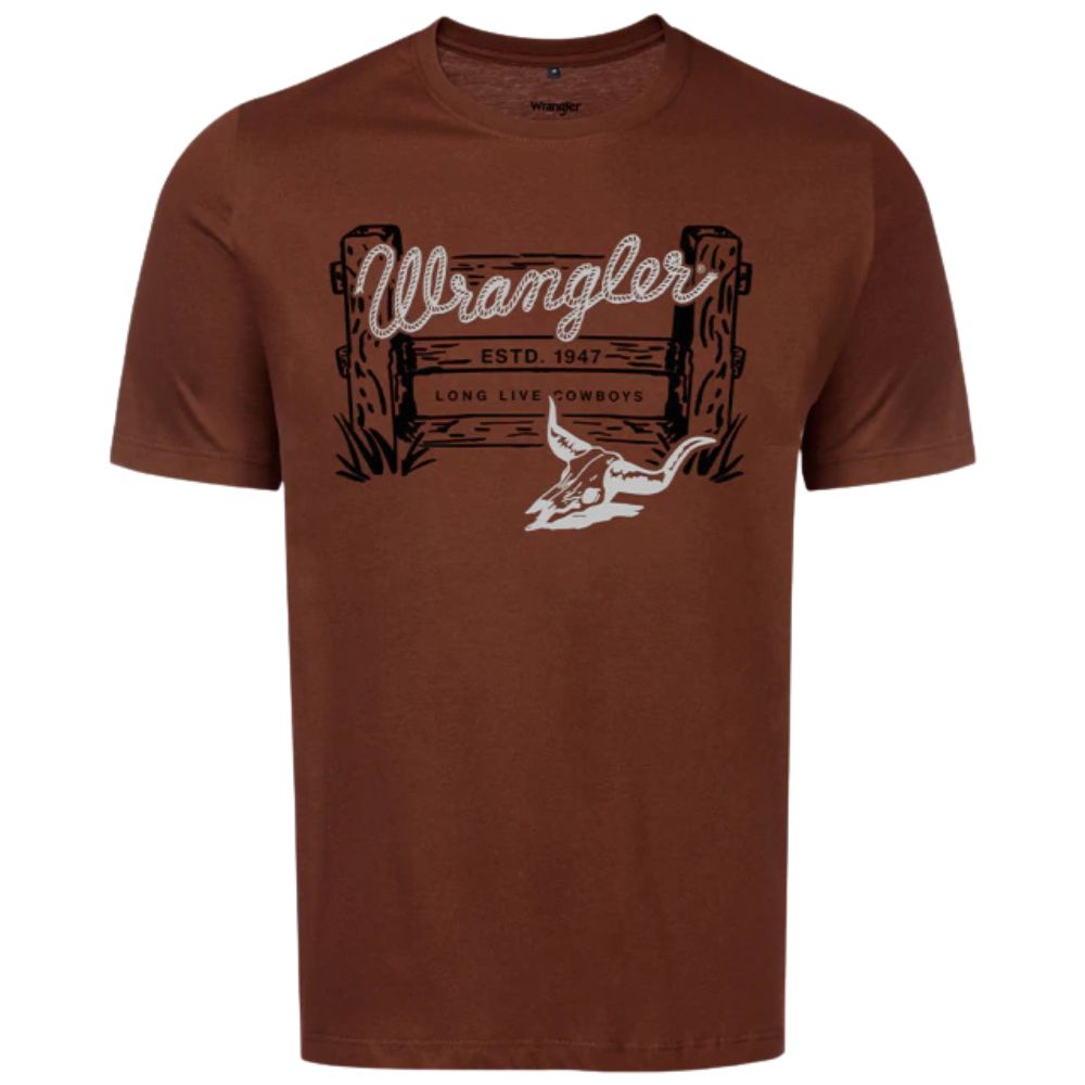 Camiseta Masculina Wrangler Manga Curta Urbano Caramelo Estampada Cabeça De Boi Ref: WM5748PR