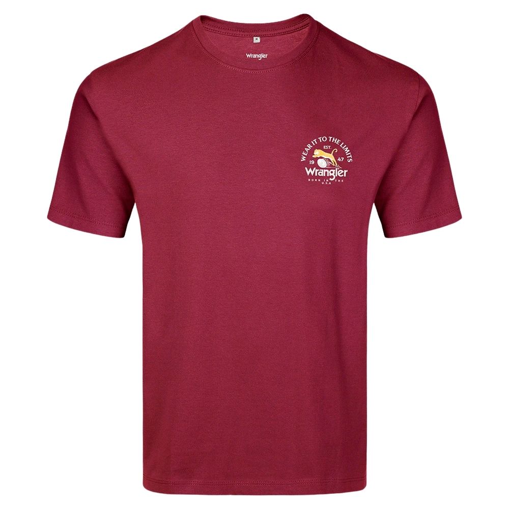 Camiseta Masculina Wrangler Manga Curta Urbano Vinho Estampado Onça Ref: WM5721V