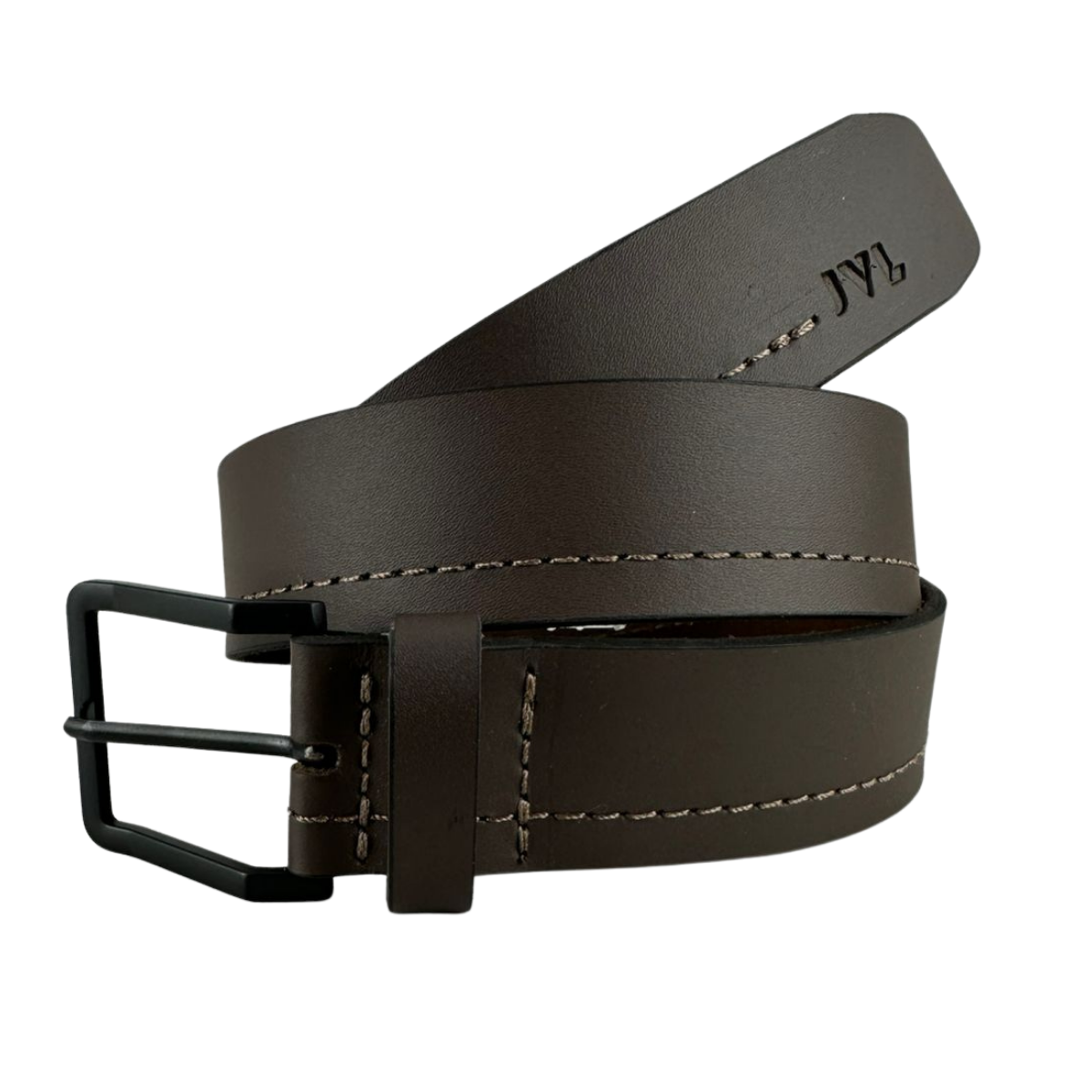 Cinto Masculino Javali Couro Soleta Café Com Fivela Preta Ref JC222
