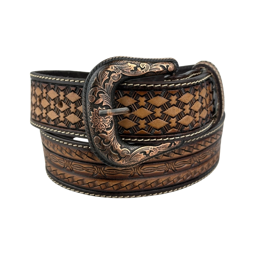 Cinto Masculino Pyramid Country Marrom Couro Entalhado Ref.PY6751