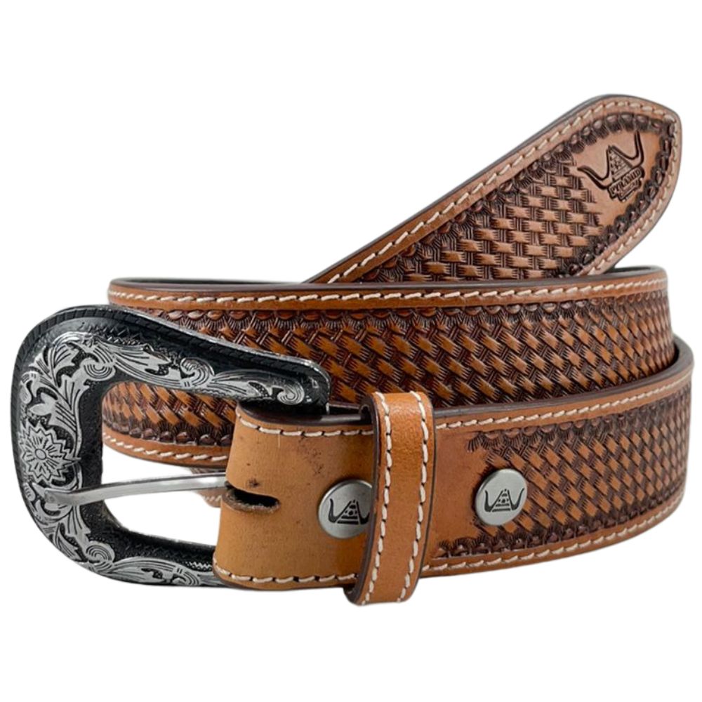 Cinto Masculino Pyramid Country Couro Claro Balaio Pequeno 3.9 Cm Ref: PY-6738