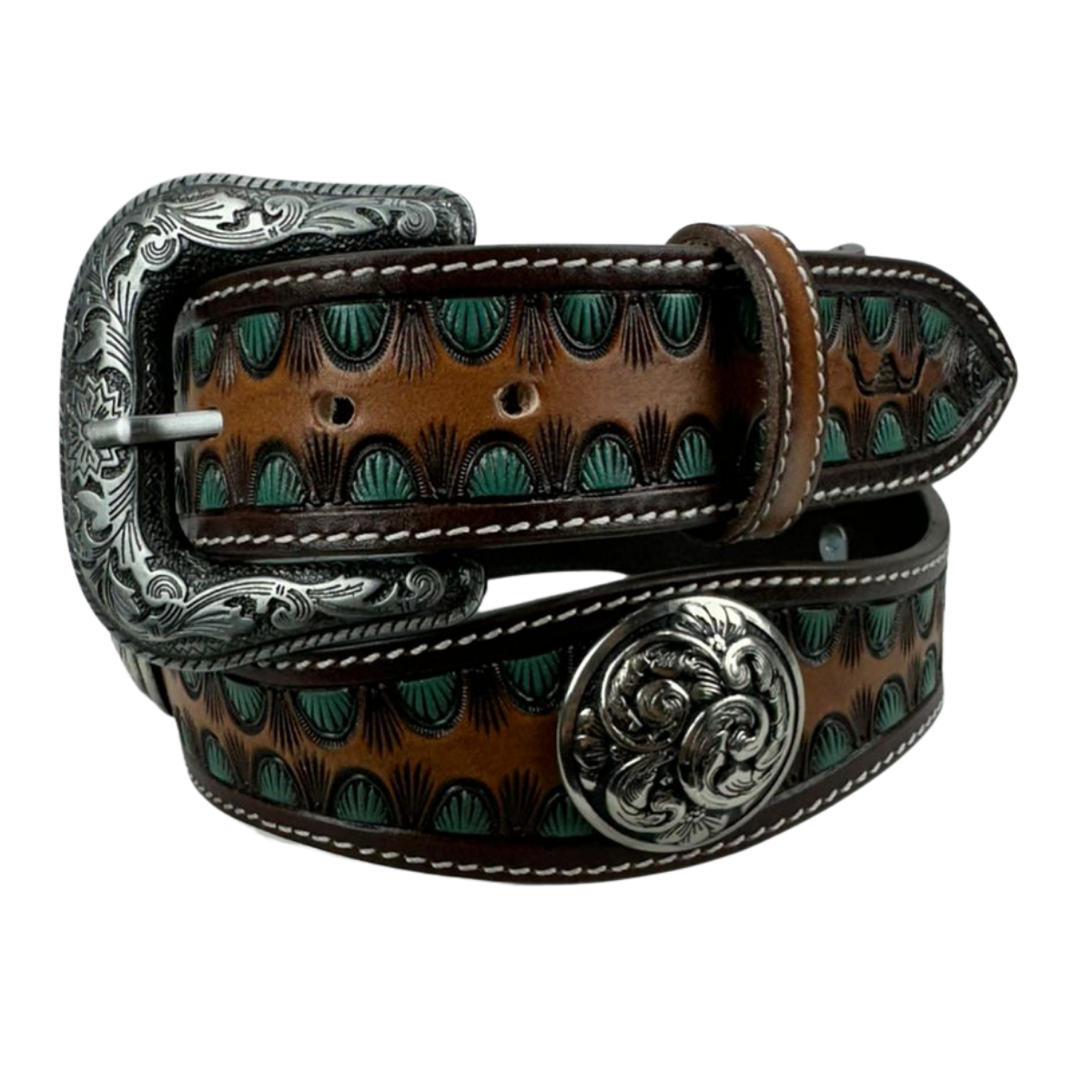 Cinto Masculino Pyramid Country Couro Havana Com Aplique e Detalhe Fivela - Ref. 7366