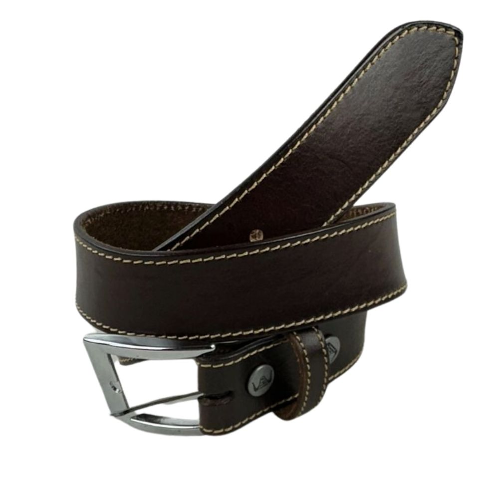 Cinto Masculino Pyramid Country Couro Marrom Liso Esporte Com Costura 3,4 cm Ref:PY1402