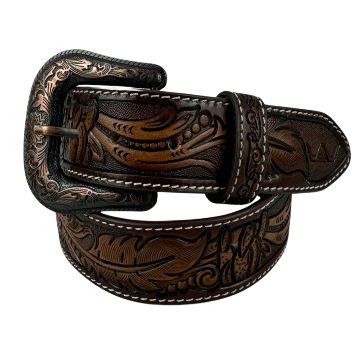 Cinto Masculino Pyramid Country Marrom Entalhado Pena Cactos Degradê - Ref.PY-6764