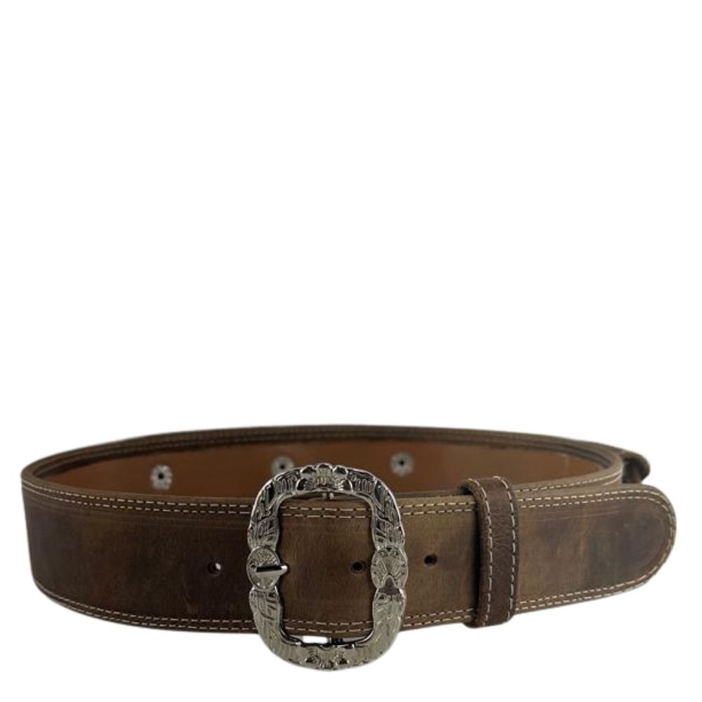 Guaiaca Unissex Badana Couro Marrom Fivela Prata Ref: 180 Cod: 0010