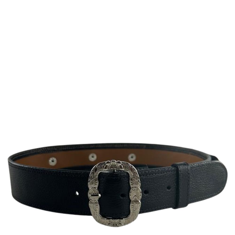 Guaiaca Unissex Badana Couro Preto Fivela Prata Ref: 180 Cod: 0010