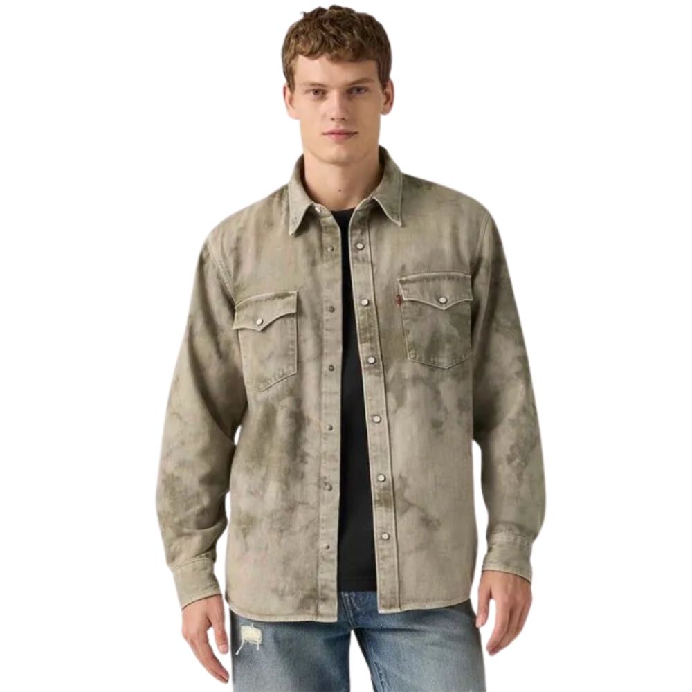 Camisa Masculina Levi's Western Shirt Relaxed Fit Verde Militar Com Bolsos Ref:A19190071