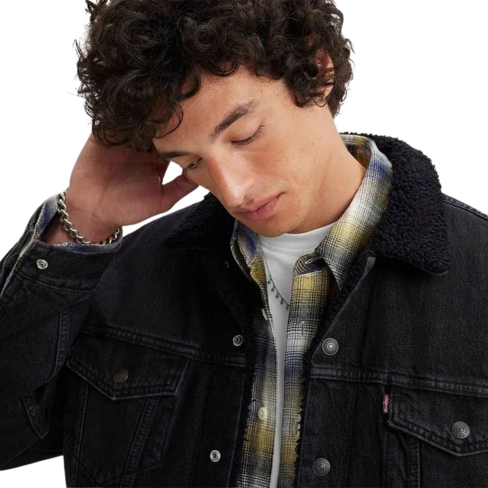Jaqueta Masculina Levi's Jeans Trucker Relaxed Sherpa Preta Ref ...