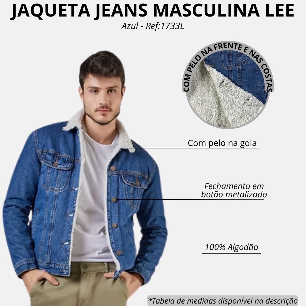 Jaqueta Masculina Lee Jeans Intensity Light Blue Com Pelo Na Gola