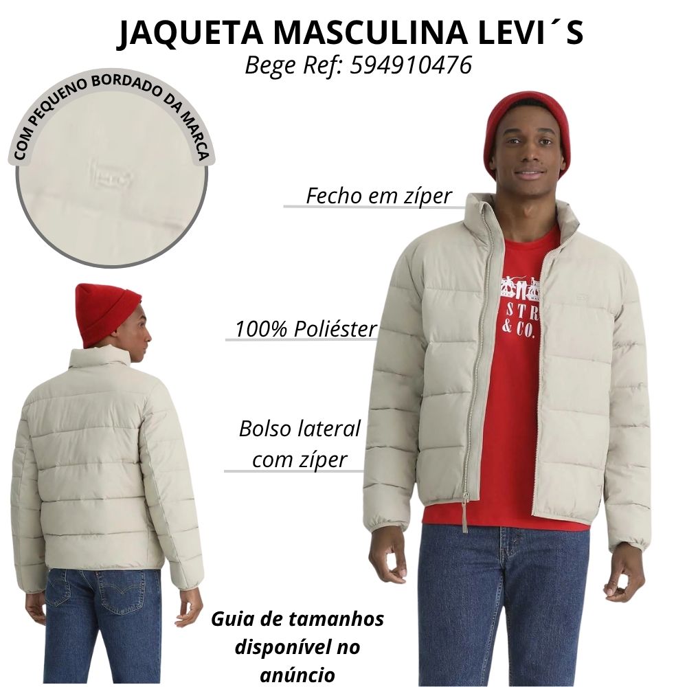 Jaqueta Masculina Levi's Tecido Impermeável Com Saco Para Guardar