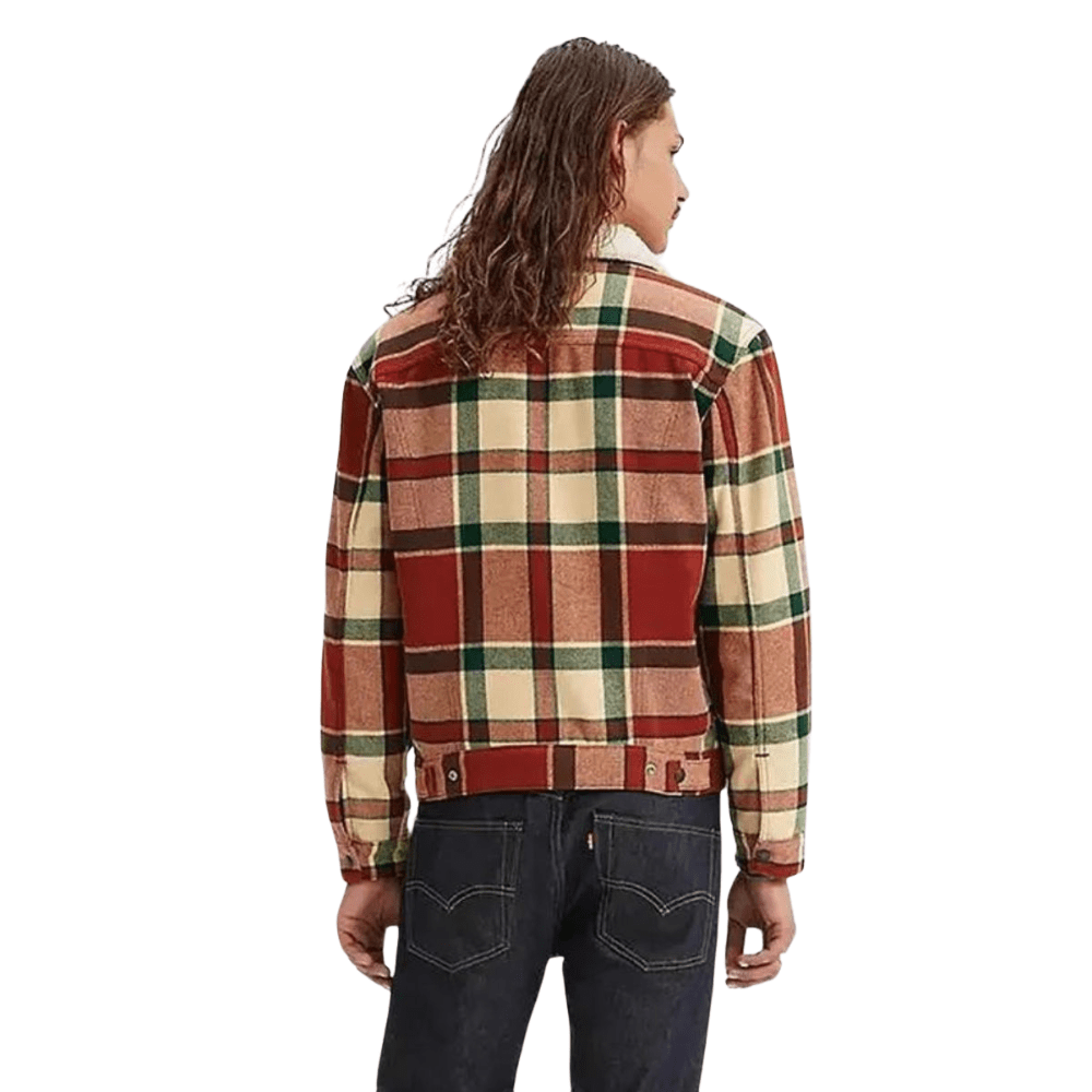 Jaqueta Masculina Levi's Truckers-Sherpa Xadrez Vermelho E Verde