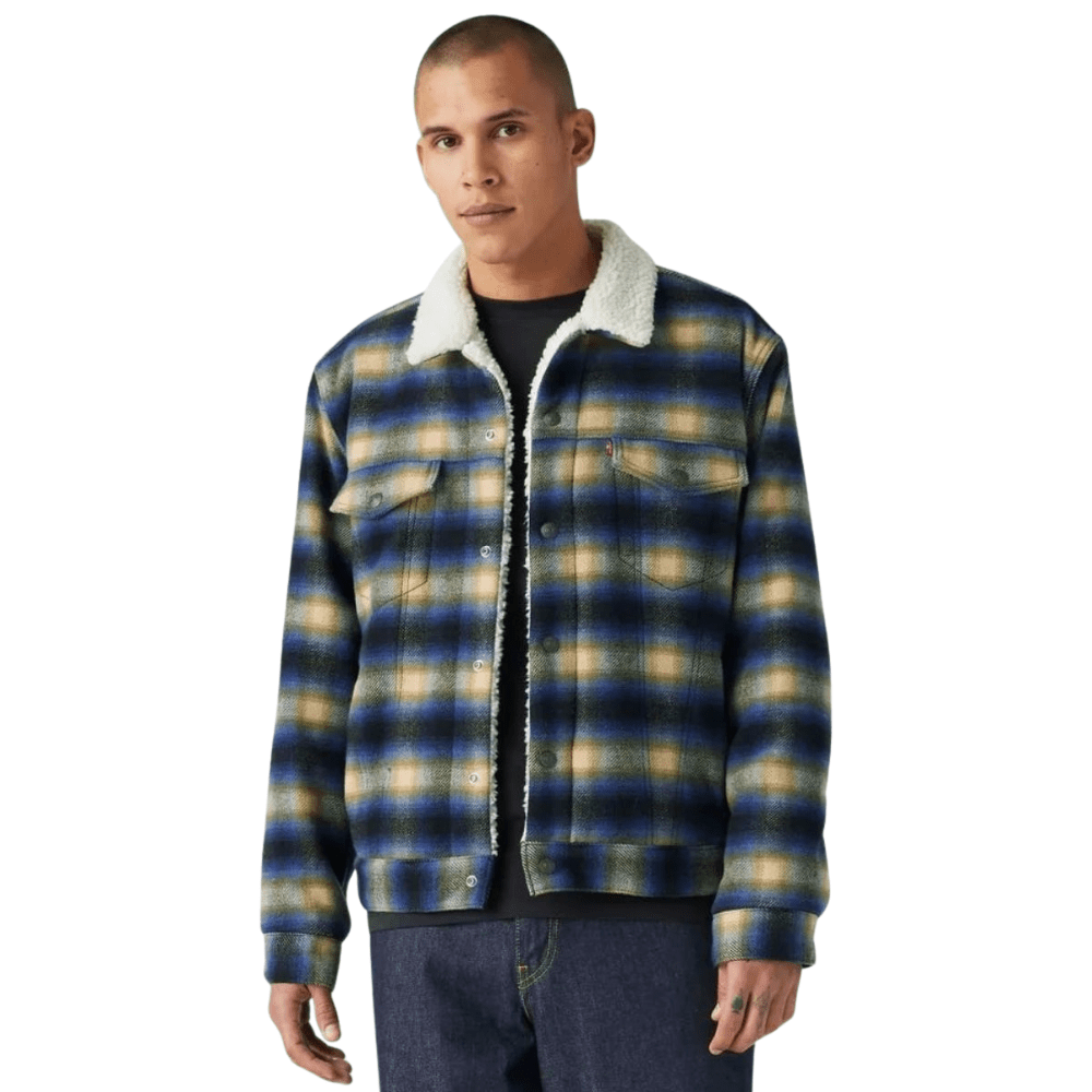 Jaqueta Masculina Levi's Xadrez Azul E Verde Lã Forrada Com Pelo - Ref. A60270004