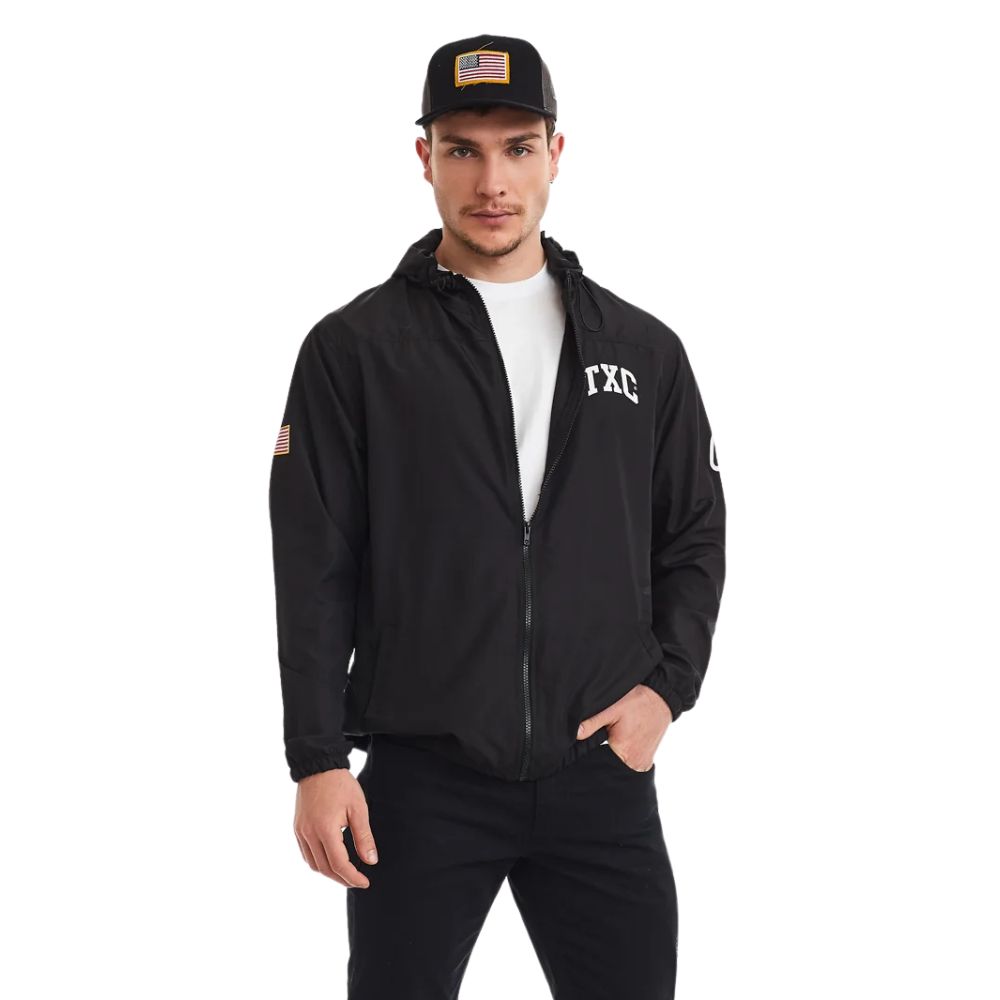 Jaqueta Masculina TXC Custom Manga Longa Com Capuz Windbreaker Preto Corta Vento Ref:3297