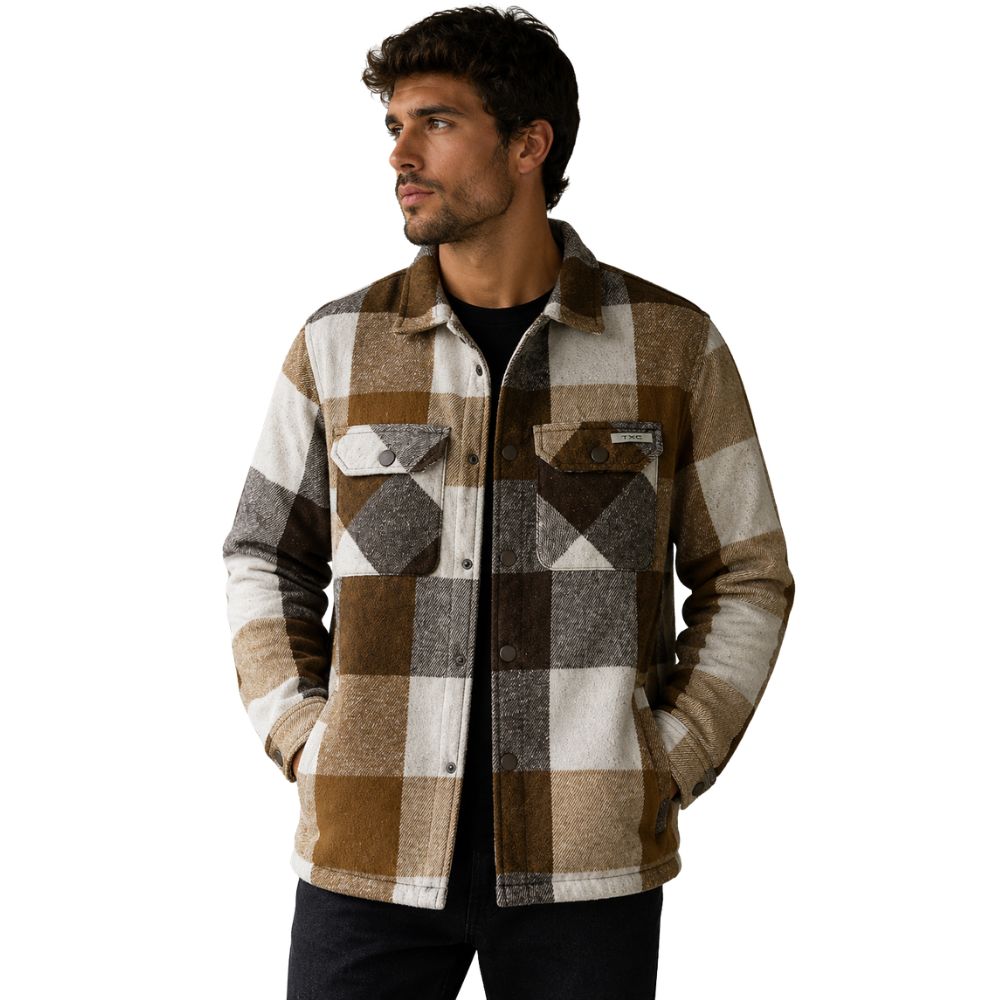 Jaqueta Masculina TXC Flanelada Xadrez Caramelo E Marrom - REF:7471