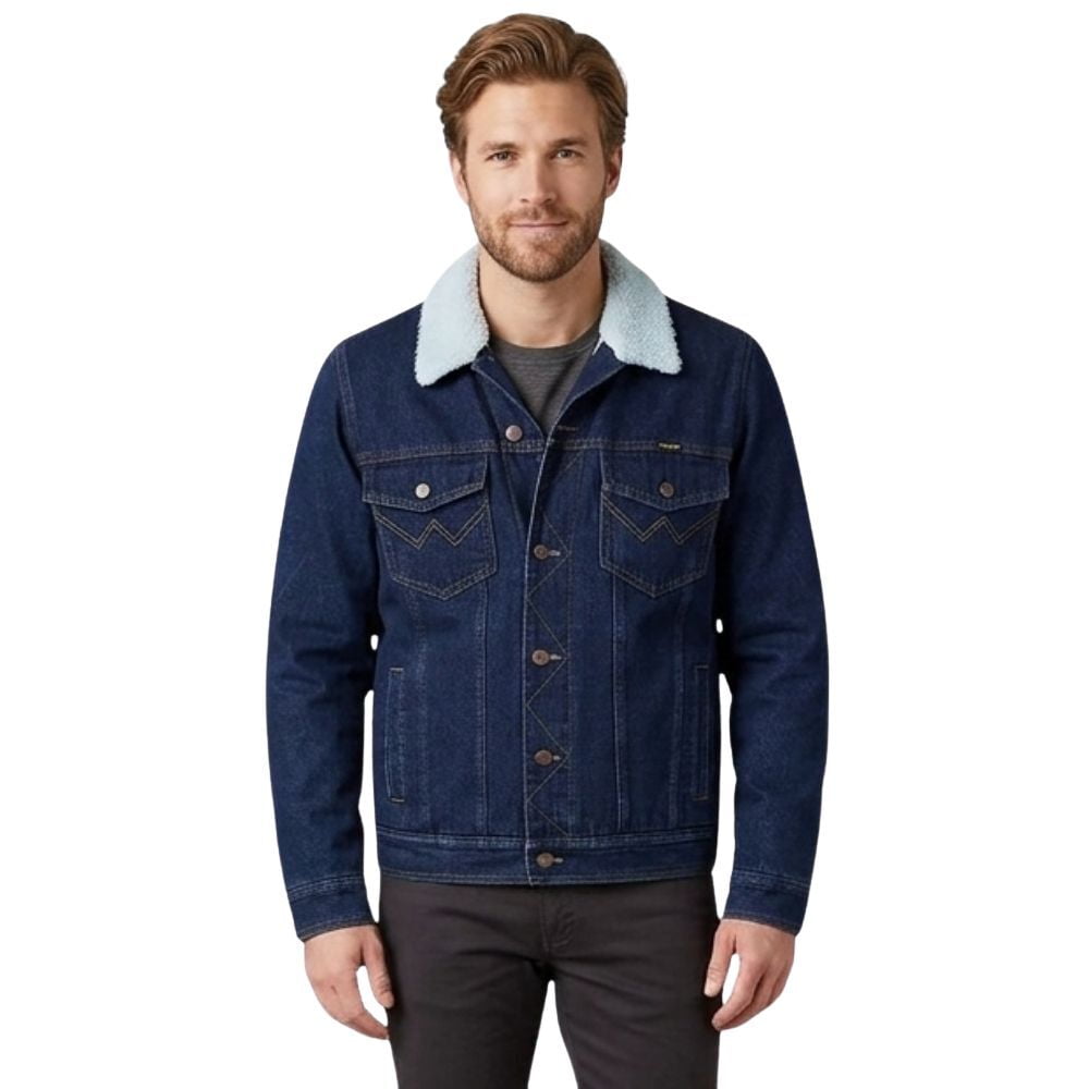 Jaqueta Masculina Wrangler Jeans Com Colete e Gola De Pelo Lavagem Escura Ref. WM9786
