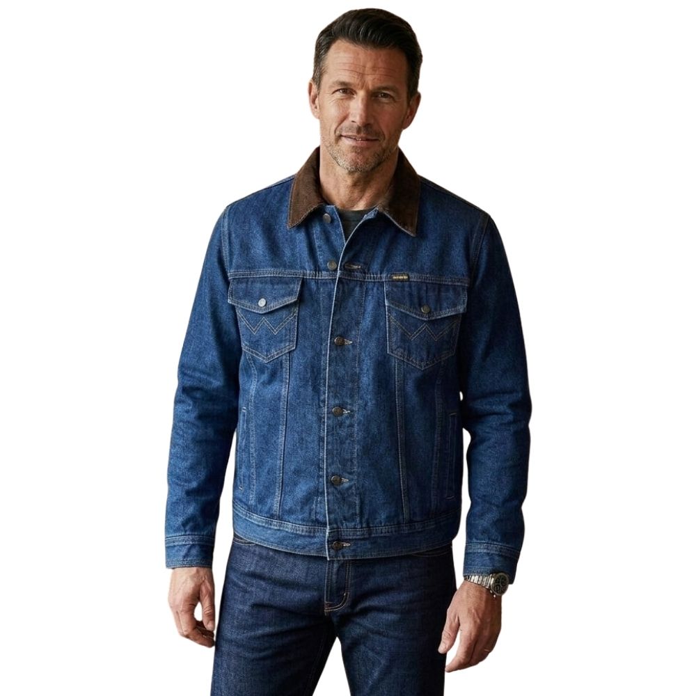Jaqueta Masculina Wrangler Jeans Com Forro Flanela Lavagem Média Ref. WM9788