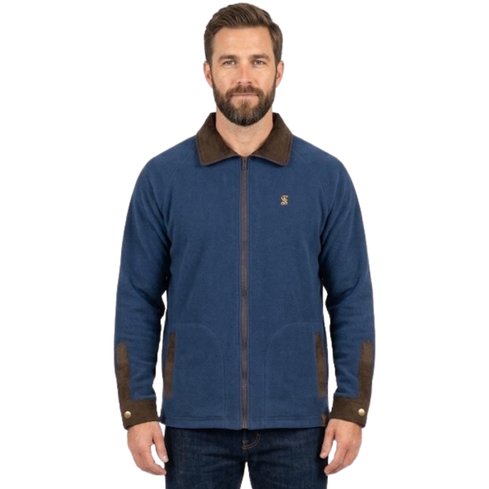 Jaqueta Masculina Santa Fé Soft Azul Marinho Zíper Detalhes Marrom Veludo Ref:01