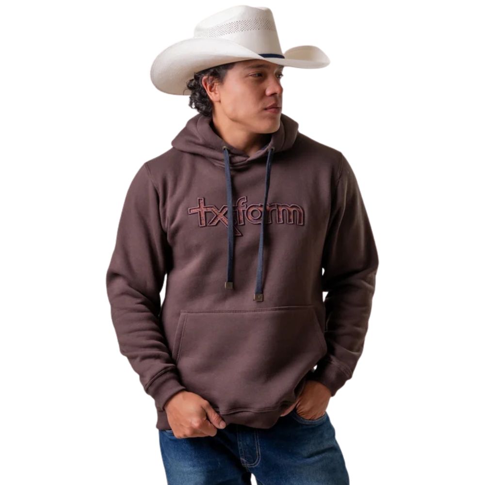 Moletom Masculino Texas Farm Modelo Canguru Capuz Marrom Logo Marrom Ref:MT144
