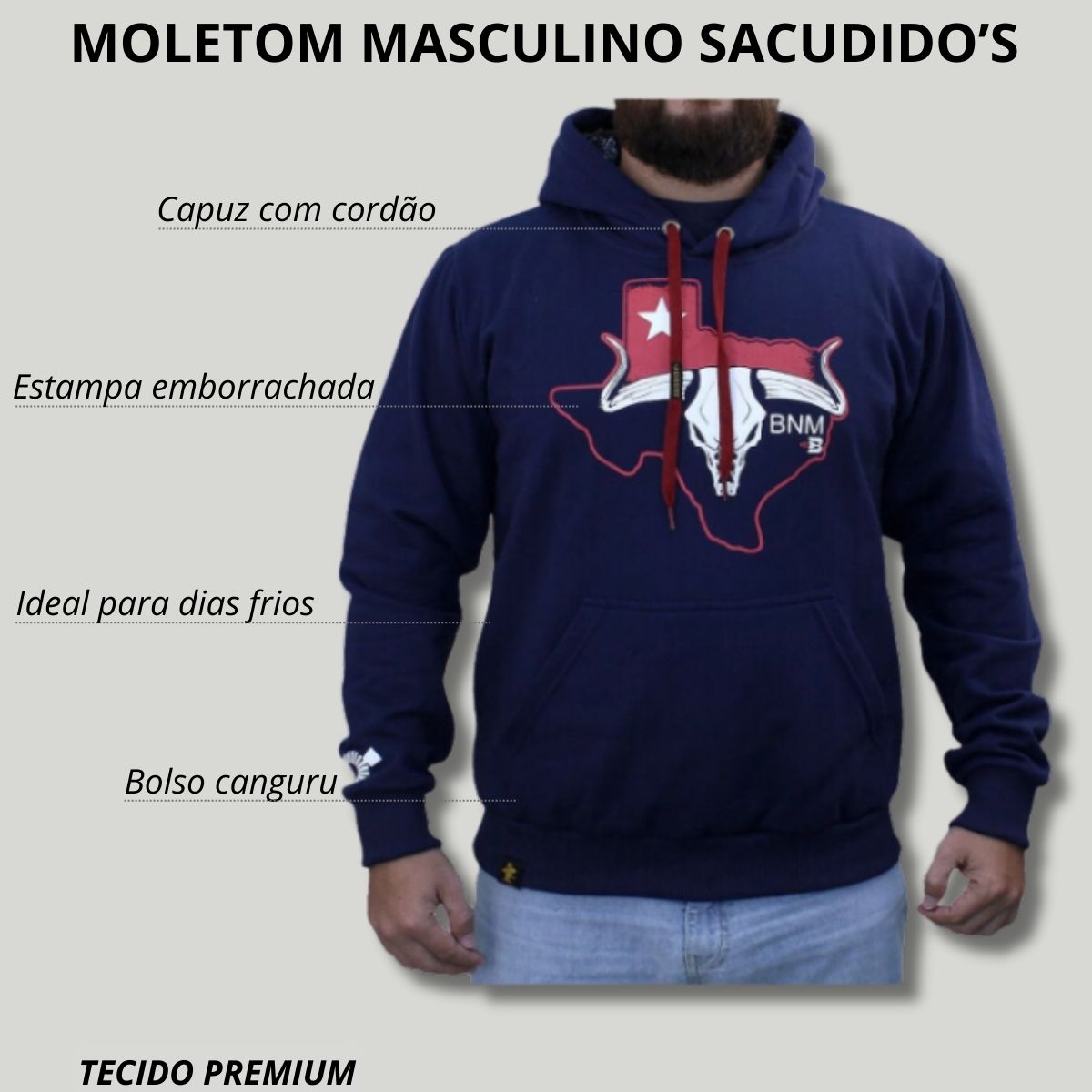 Moletom Masculino Sacudido's Azul Marinho Bão Nu Mundo Estampa