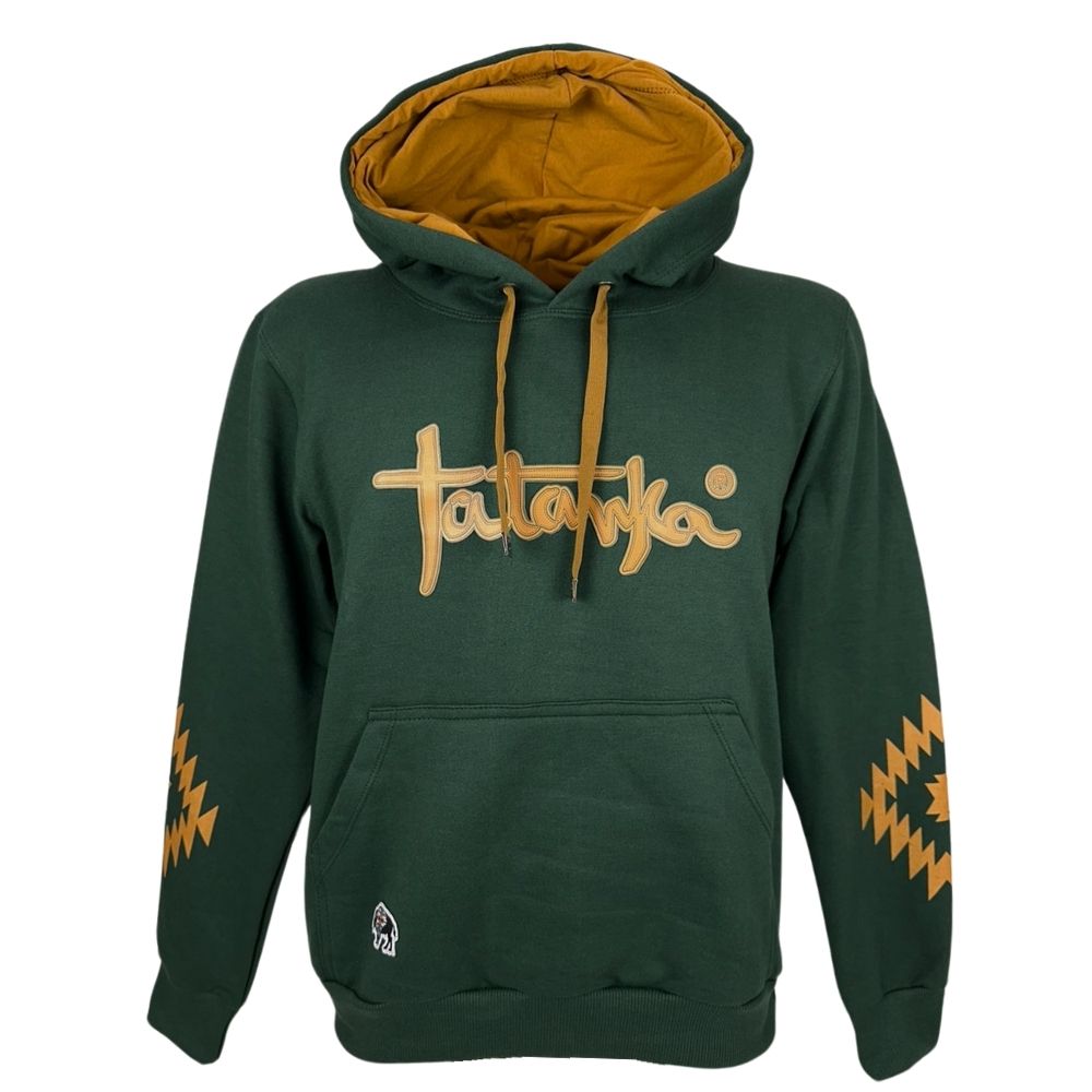 Moletom Masculino Tatanka Verde Escuro Modelo Canguru Com Logo Laranja Raízes Profundas Ref.2597