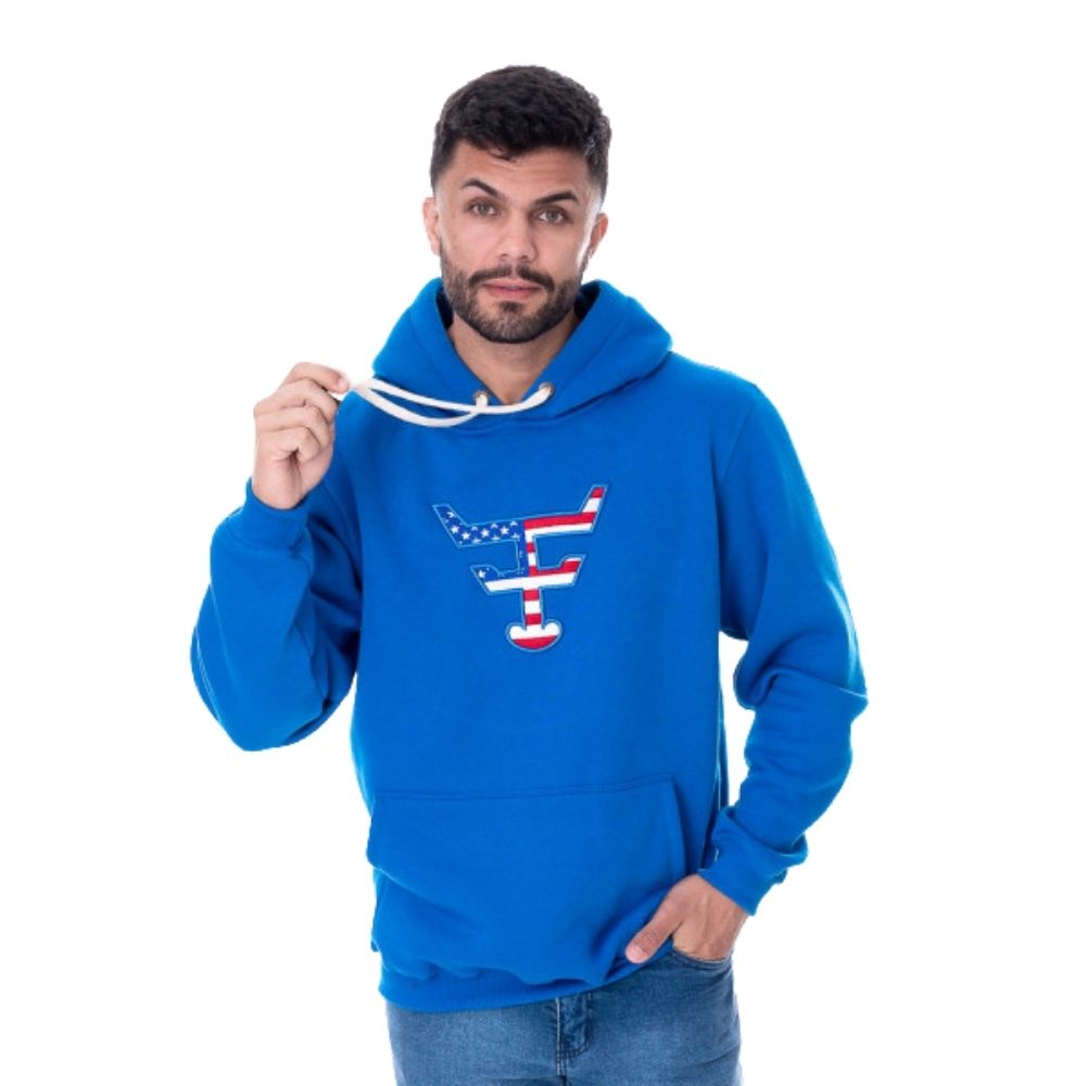 Moletom Masculino Texas Farm Canguru Azul Royal Logo Bandeira USA R: MT087