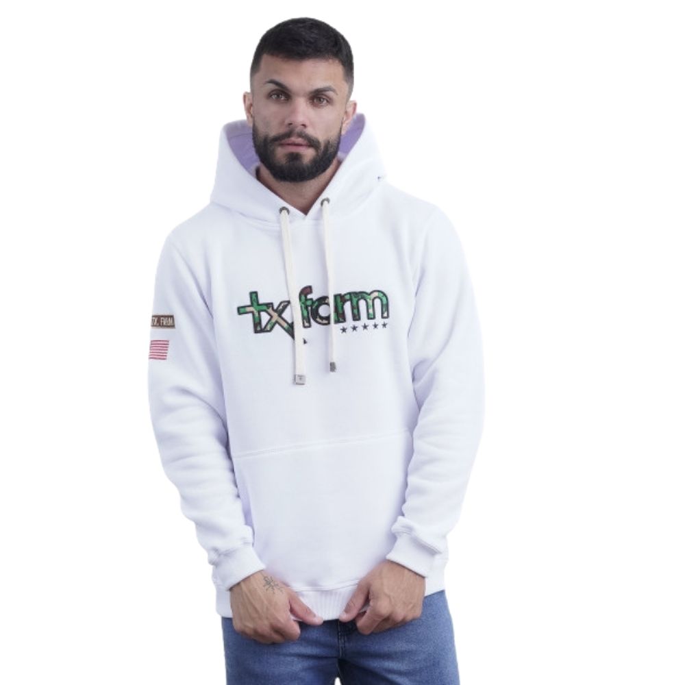 Moletom Masculino Texas Farm Canguru Branco Logo Camaflada R: MT076