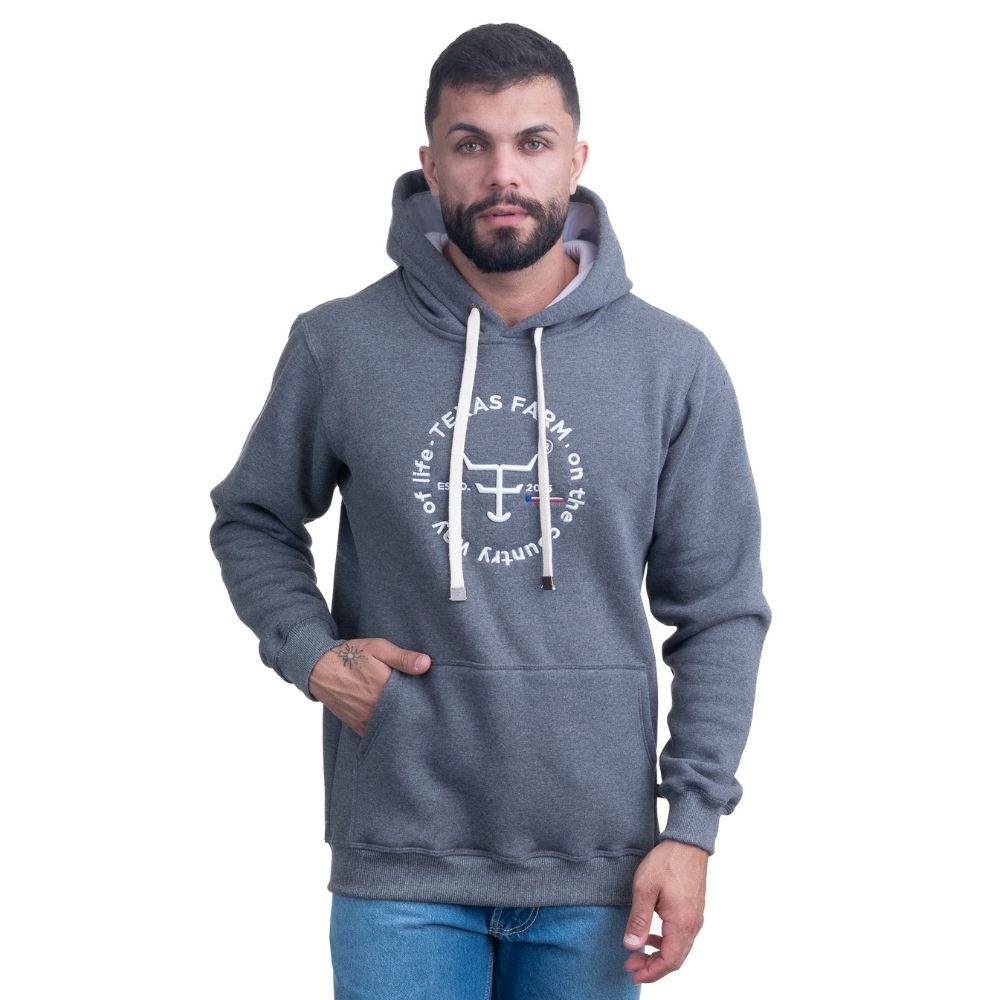 Moletom Masculino Texas Farm Canguru Cinza Mescla Logo Destination R: MT113