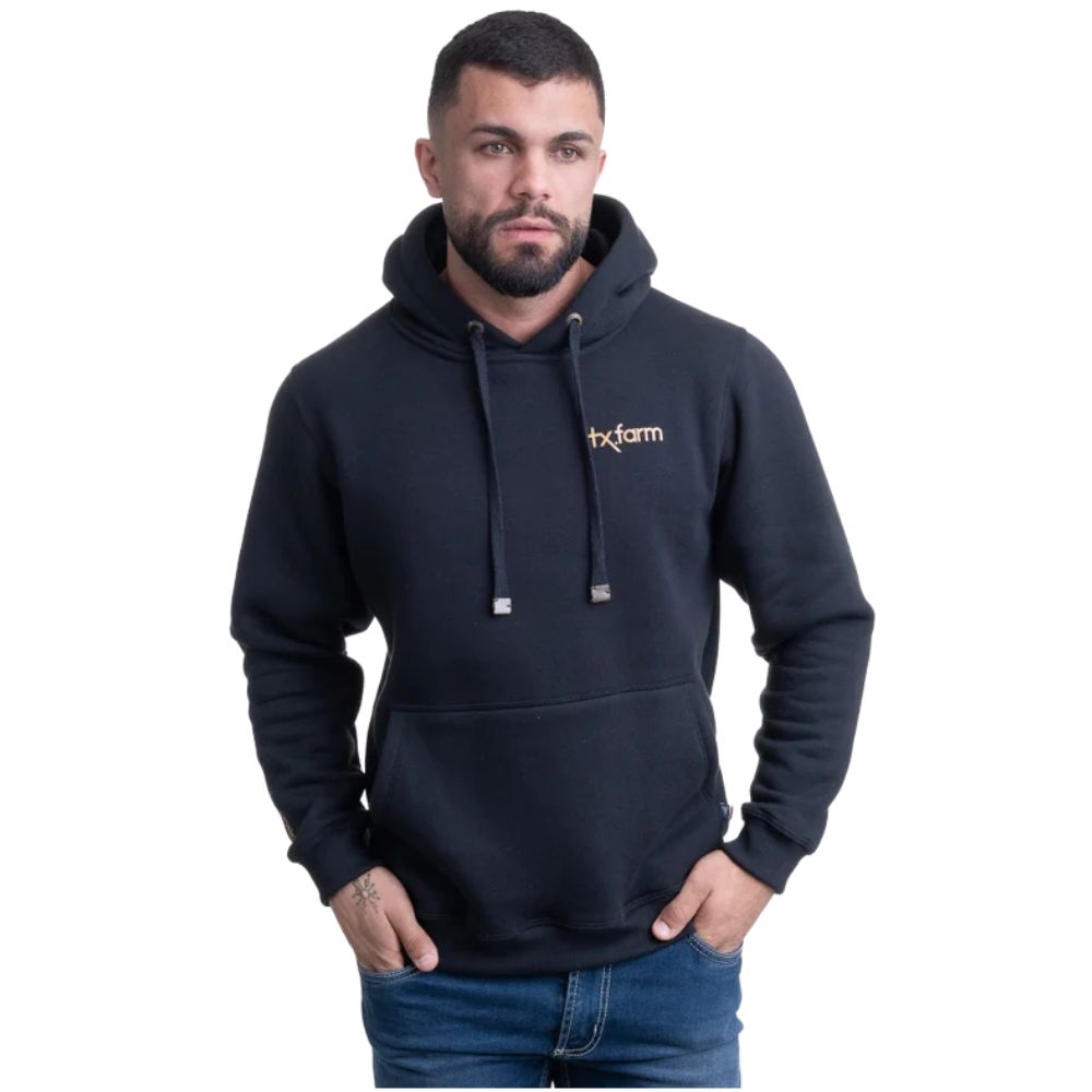 Moletom Masculino Texas Farm Modelo Canguru Capuz Preto Logo - Caramelo - Ref: MT135