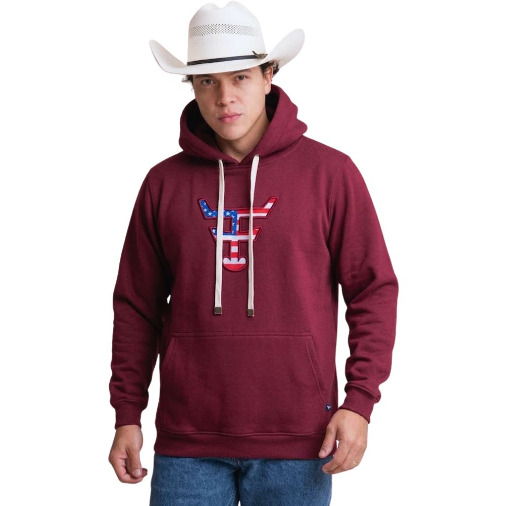 Moletom Masculino Texas Farm Canguru Capuz Vermelho Vinho Logo Fundo Bandeira E.U.A Ref:MT087