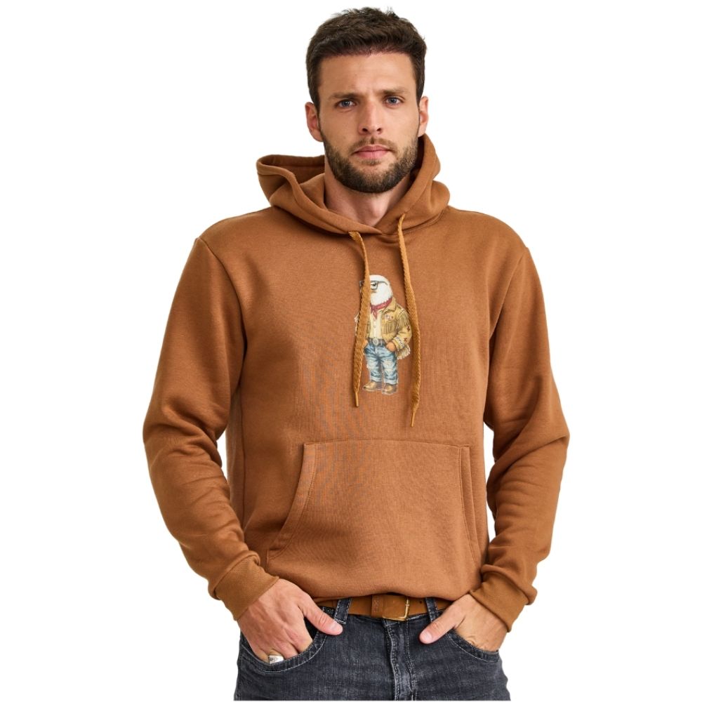 Moletom Masculino TXC Com Capuz Modelo Canguru Marrom Estampado Ref:3505