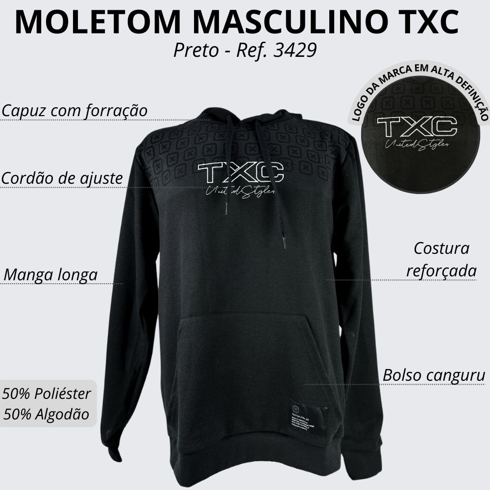 Moletom Masculino Txc Preto Com Capuz Manga Longa - Ref. 3429 - Badana