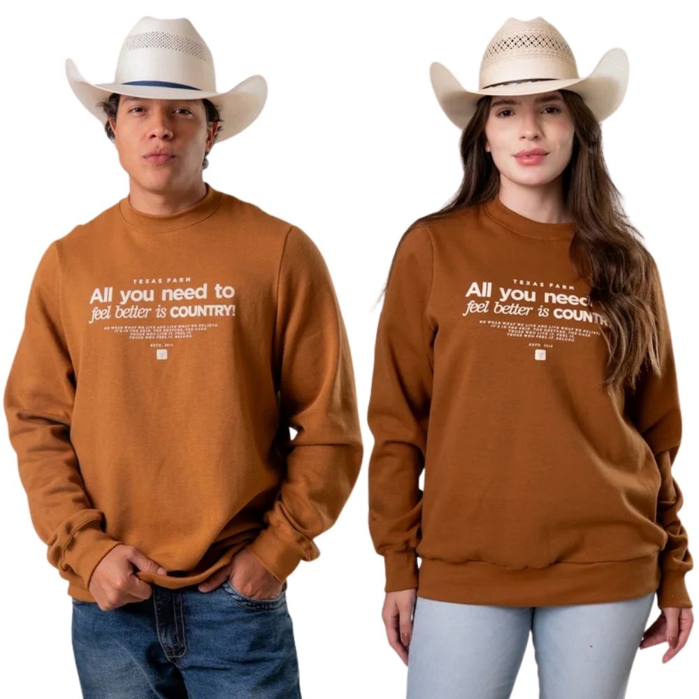 Moletom Unissex Texas Farm Gola Careca Texas Essence Caramelo/OFF White REF:0001