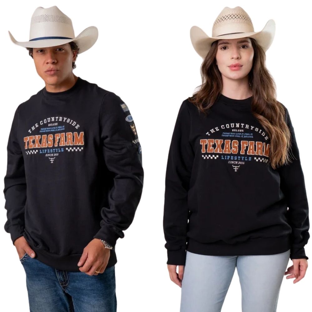 Moletom Unissex Texas Farm Preto Gola Careca Race Start Preto/Caramelo REF:MTC004