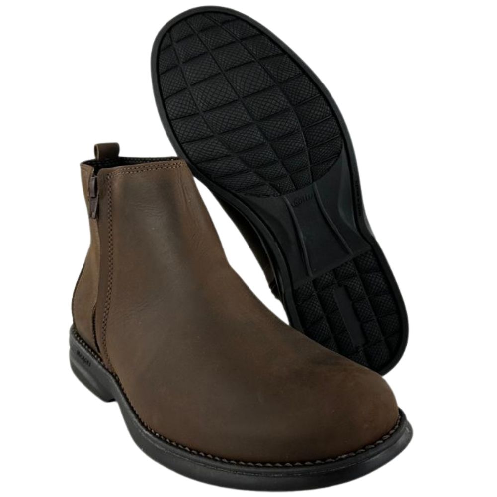 Botina Masculina Sollu Couro Óleo Brown Zíper Solado Preto Max Gel - REF:13182C