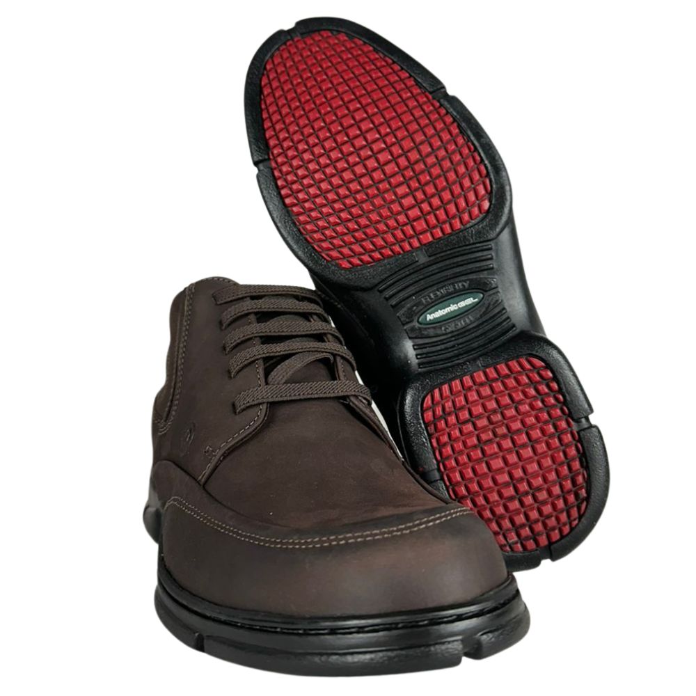 Sapato Masculino Anatomic Gel Couro Rústico T.Moro Furado Brown Sola 360º Ref 7897