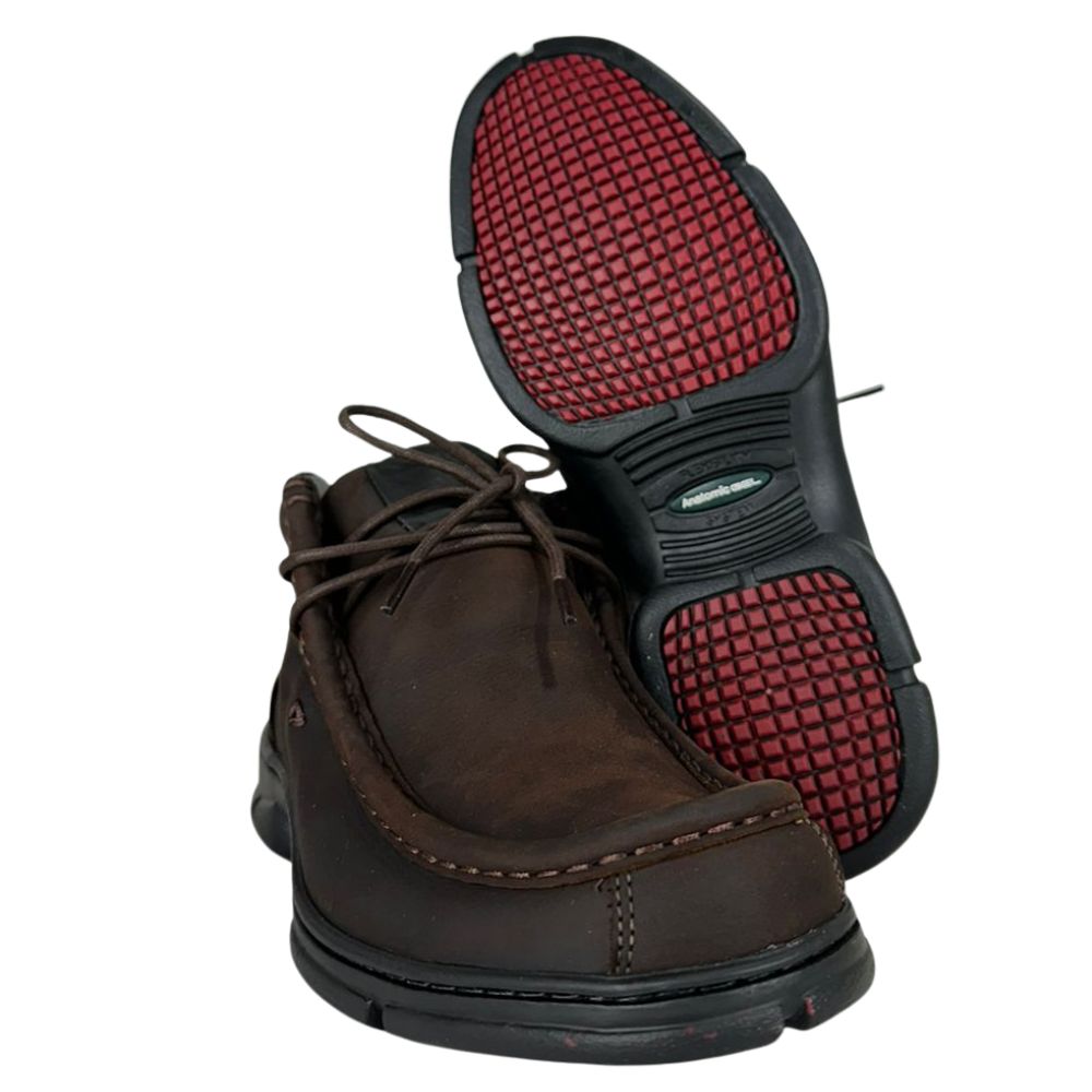 Sapato Masculino Anatomic Gel Couro Rústico T. Moro/Vacum Café Sola 360º Preta/Vermelho Ref:7868